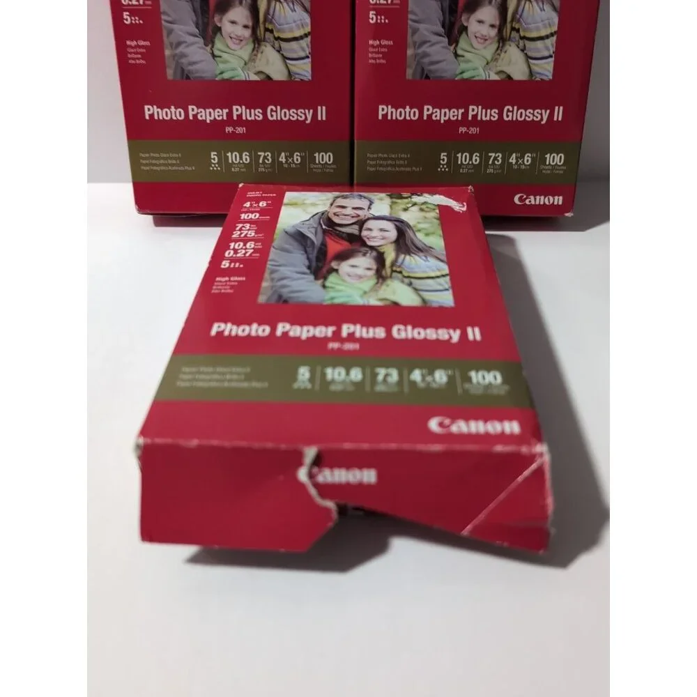 Lot Of 3 Canon PP-201 Photo Paper Plus Glossy II, 4x6 inch - 100 Sheets Sealed